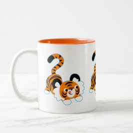 Niedlicher Cartoon Tiger bereit zum Spielen Zweifarbige Tasse