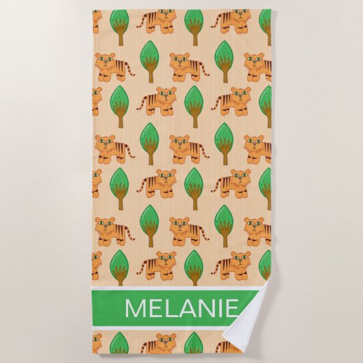 Niedlicher Cartoon Tiger Muster Personalisiert Strandtuch (Vorderseite)