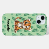 Niedlicher Cartoon Tiger über tropische Blätter Case-Mate iPhone Hülle (Rückseite (Horizontal))