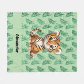 Niedlicher Cartoon Tiger über tropische Blätter Fleecedecke (Vorderseite (Horizontal))