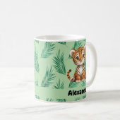 Niedlicher Cartoon Tiger über tropische Blätter Kaffeetasse (VorderseiteRechts)