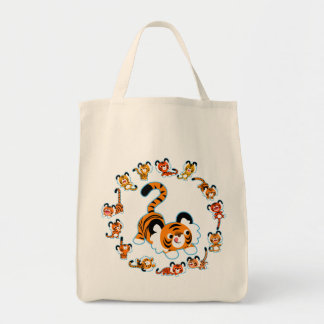 Niedlicher Cartoon Tigers Mandala (blau) Lebensmit Tragetasche