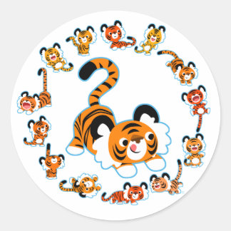 Niedlicher Cartoon Tigers Mandala (Blue) Aufkleber