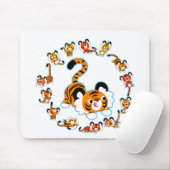 Niedlicher Cartoon Tigers Mandala (Blue Mousepad) Mousepad (Mit Mouse)