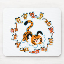 Niedlicher Cartoon Tigers Mandala (Blue Mousepad)