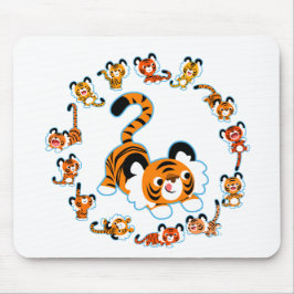 Niedlicher Cartoon Tigers Mandala (Blue Mousepad) Mousepad