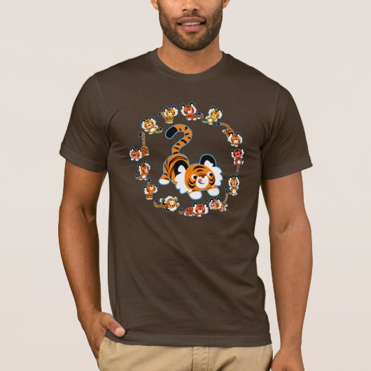 Niedlicher Cartoon Tigers Mandala (Blue) T - Shirt (Vorderseite)