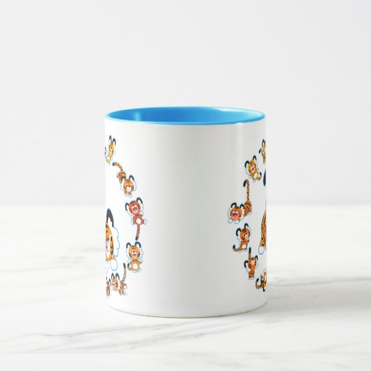 Niedlicher Cartoon Tigers Mandala (Blue) Tasse (Zentrum)