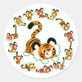 Niedlicher Cartoon Tigers Mandala (grün) Aufkleber