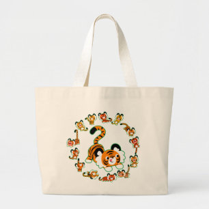 Niedlicher Cartoon Tigers Mandala (grün) Jumbo-Beu Jumbo Stoffbeutel