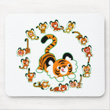 Niedlicher Cartoon Tigers Mandala (grün) Mousepad
