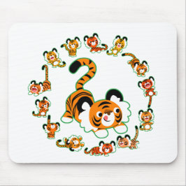 Niedlicher Cartoon Tigers Mandala (grün) Mousepad