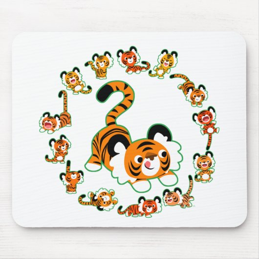 Niedlicher Cartoon Tigers Mandala (grün) Mousepad (Vorne)