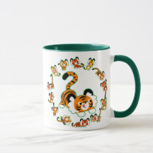 Niedlicher Cartoon Tigers Mandala (grüne) Tasse