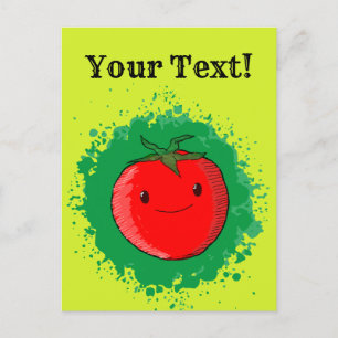 Niedlicher Cartoon Tomato Green Paint Splash Postkarte