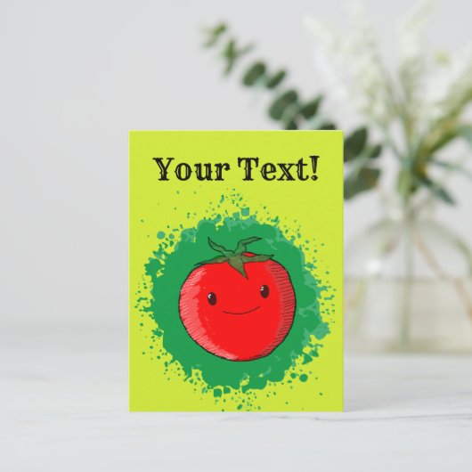 Niedlicher Cartoon Tomato Green Paint Splash Postkarte (Stehend Vorderseite)