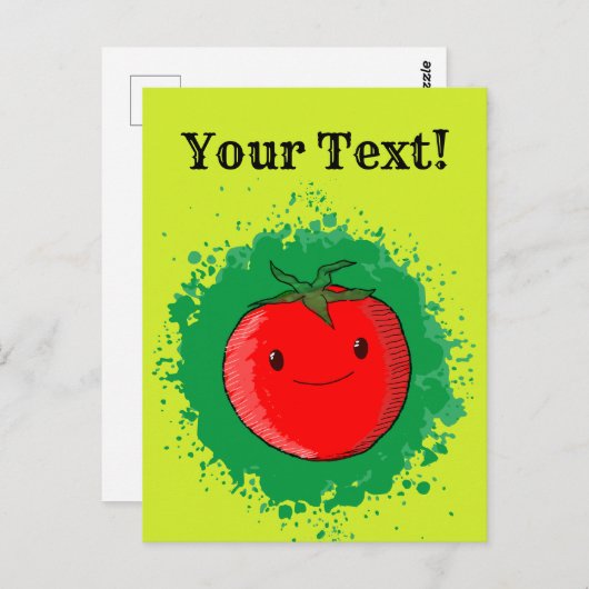 Niedlicher Cartoon Tomato Green Paint Splash Postkarte (Vorne/Hinten)