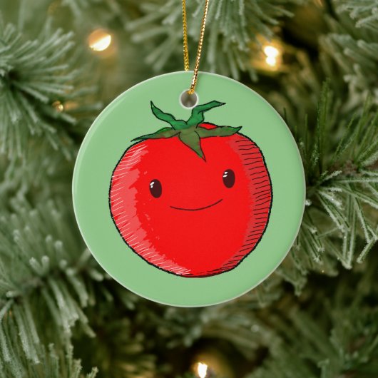 Niedlicher Cartoon Tomato Keramik Ornament (Baum)