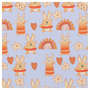 Niedlicher Cartoon Toy Rabbit Bunnies & Rainbow au Stoff