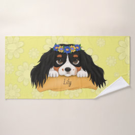 Niedlicher Cartoon Tri Colored Cavalier Spaniel Badehandtuch