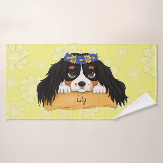 Niedlicher Cartoon Tri Colored Cavalier Spaniel Badehandtuch (Badehandtuch)