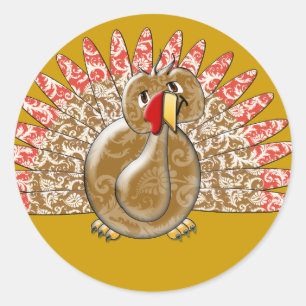 Niedlicher Cartoon Türkei Damask Muster Runder Aufkleber