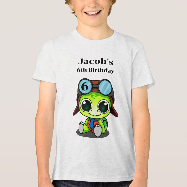 Niedlicher Cartoon Turtle in Aviator Hat Geburtsta Tri-Blend Shirt (Vorderseite)
