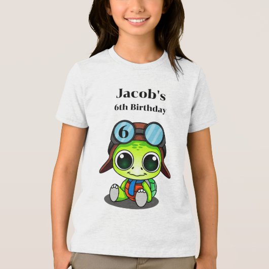 Niedlicher Cartoon Turtle in Aviator Hat Geburtsta Tri-Blend Shirt (Vorderseite)