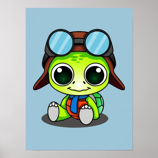 Niedlicher Cartoon Turtle in Aviator Hat Poster (Vorne)