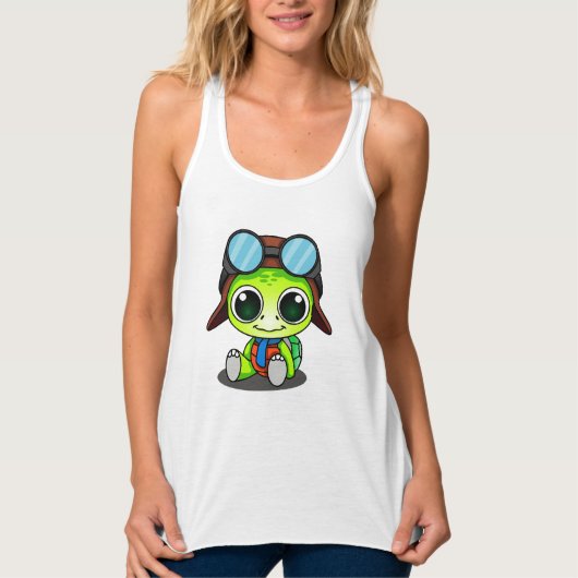 Niedlicher Cartoon Turtle in Aviator Hat Tank Top (Vorderseite)