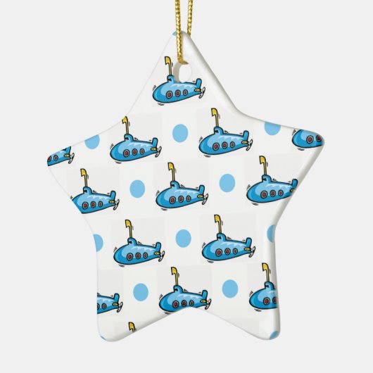 Niedlicher Cartoon U-Boot, Baby Blue Polka Dots Keramikornament (Links)