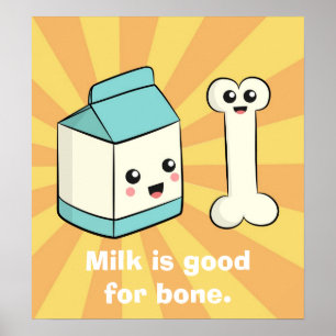 Niedlicher Cartoon über Milch und Knochen Poster