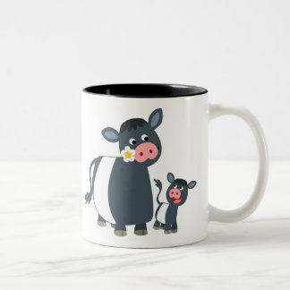 Niedlicher Cartoon umgeschnallte Gallowaykuh und Zweifarbige Tasse