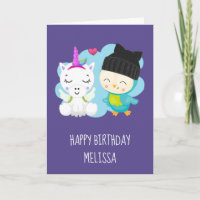 Niedlicher Cartoon Unicorn & Bird Geburtstag