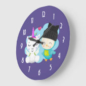 Niedlicher Cartoon Unicorn & Bird Pals Große Wanduhr (Winkel)