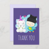 Niedlicher Cartoon Unicorn & Bird Vielen Dank Dankeskarte (Vorne/Hinten)