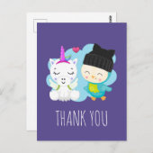 Niedlicher Cartoon Unicorn & Bird Vielen Dank Postkarte (Vorne/Hinten)