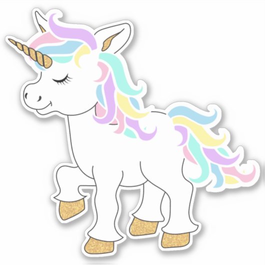 Niedlicher Cartoon Unicorn - Kiss-Cut Aufkleber (Vorderseite)