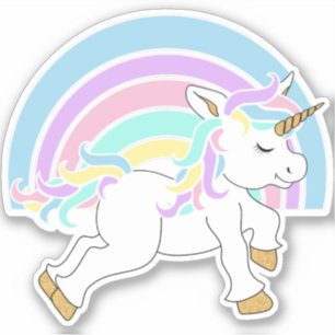 Niedlicher Cartoon Unicorn mit Regenbogen - Kiss-C Aufkleber