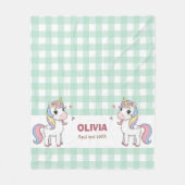 Niedlicher Cartoon Unicorns Gingham Name Birth Fleecedecke (Vorderseite)