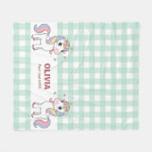 Niedlicher Cartoon Unicorns Gingham Name Birth Fleecedecke (Vorderseite (Horizontal))
