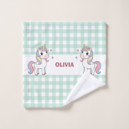 Niedlicher Cartoon Unicorns Gingham Waschlappen (Waschlappen)