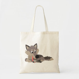Niedlicher Cartoon Vater Wolf und Jungensack Tragetasche