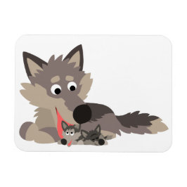 Niedlicher Cartoon Vater Wolf und Jungtiere Flexib Magnet