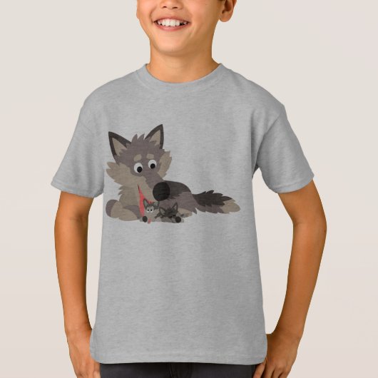 Niedlicher Cartoon Vater Wolf und Kindermädchen T T-Shirt (Vorderseite)