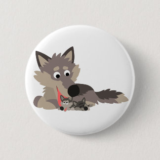 Niedlicher Cartoon Vater Wolf und Pups Button Abze