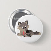 Niedlicher Cartoon Vater Wolf und Pups Button Abze (Vorne & Hinten)