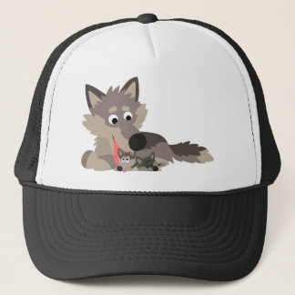 Niedlicher Cartoon Vater Wolf und Pups Hat Truckerkappe