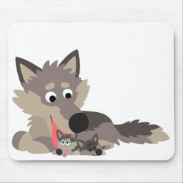 Niedlicher Cartoon Vater Wolf und Pups Mousepad