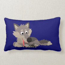 Niedlicher Cartoon-Vater-Wolf und Welpen-Kissen